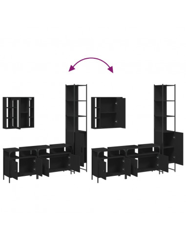 Set Mobili da Bagno 4 pz Nero in Legno Multistrato