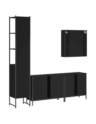 Set Mobili da Bagno 4 pz Nero in Legno Multistrato