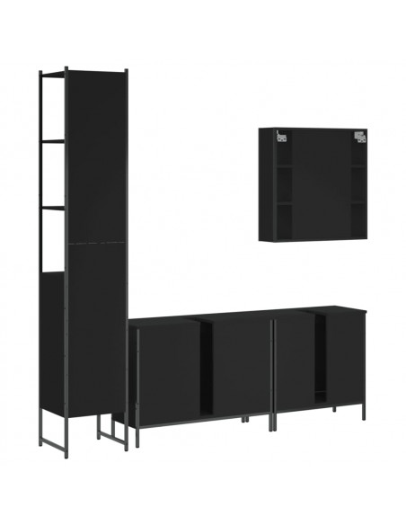 Set Mobili da Bagno 4 pz Nero in Legno Multistrato