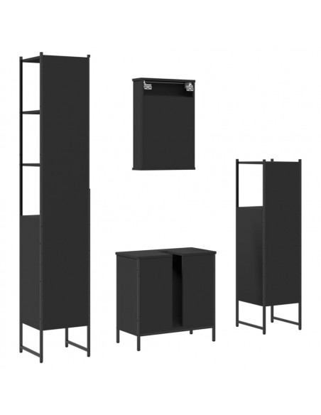 Set Mobili da Bagno 4 pz Nero in Legno Multistrato