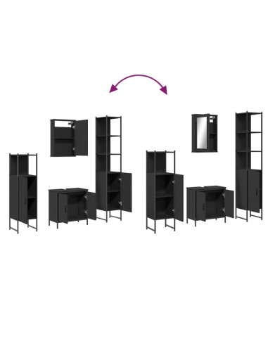 Set Mobili da Bagno 4 pz Nero in Legno Multistrato