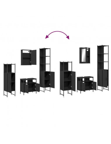 Set Mobili da Bagno 4 pz Nero in Legno Multistrato