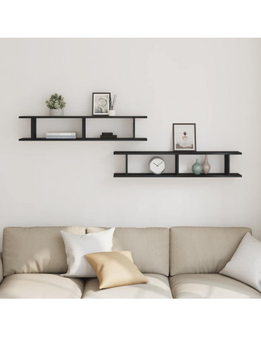 Mensole da Parete 2 pz Rovere Nero 105x18x20 cm in Truciolato