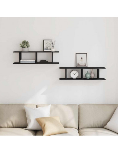 Mensole da Parete 2 pz Rovere Nero 75x18x20 cm in Truciolato