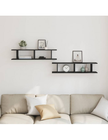 Mensole da Parete 2 pz Rovere Nero 90x18x20 cm in Truciolato