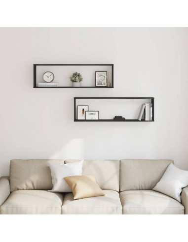 Mensole Parete Cubo 2 pz Rovere Nero 100x15x30 cm Multistrato