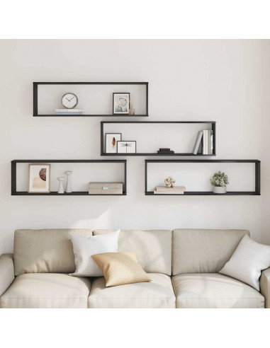 Mensole Parete Cubo 4 pz Rovere Nero 100x15x30 cm Multistrato