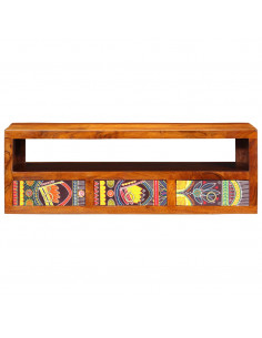 Mobile TV a Parete Multicolore 90x30x30 Legno Massello Acacia 2