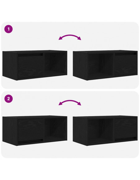 Mobili TV 2 pz Rovere Nero 60x31x25,5 cm in Legno Multistrato