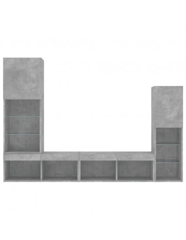 Mobili TV a Muro con LED 4pz Grigio Cemento Legno Multistrato