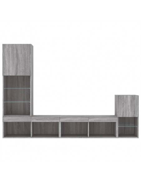 Mobili TV a Muro con LED 4pz Grigio Sonoma in Legno Multistrato