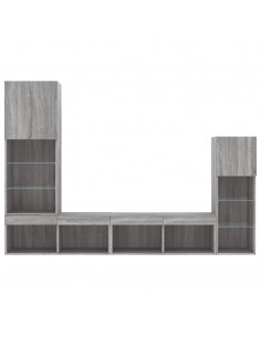 Mobili TV a Muro con LED 4pz Grigio Sonoma in Legno Multistrato 2