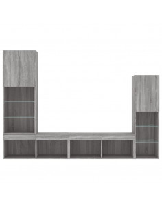 Mobili TV a Muro con LED 4pz Grigio Sonoma in Legno Multistrato 2