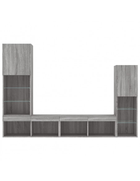 Mobili TV a Muro con LED 4pz Grigio Sonoma in Legno Multistrato