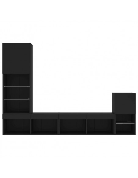 Mobili TV a Muro con LED 4pz Neri in Legno Multistrato