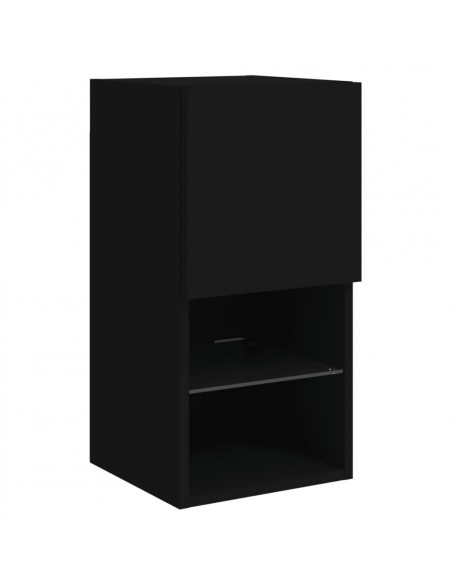 Mobili TV a Muro con LED 4pz Neri in Legno Multistrato
