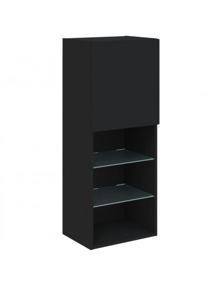 Mobili TV a Muro con LED 4pz Neri in Legno Multistrato