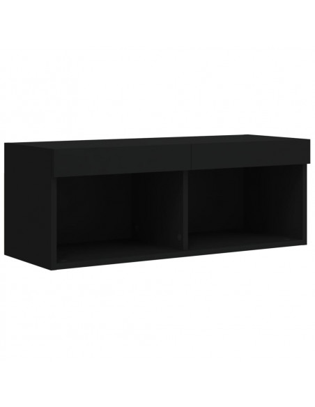 Mobili TV a Muro con LED 4pz Neri in Legno Multistrato