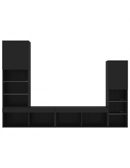 Mobili TV a Muro con LED 4pz Neri in Legno Multistrato