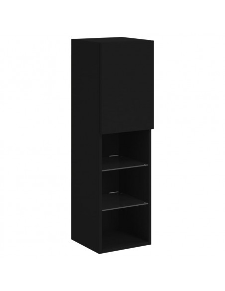 Mobili TV a Muro con LED 4pz Neri in Legno Multistrato