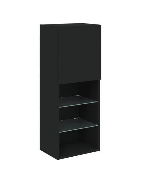 Mobili TV a Muro con LED 4pz Neri in Legno Multistrato
