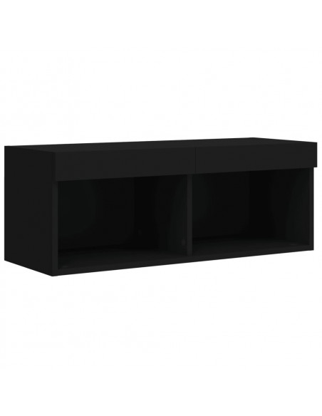 Mobili TV a Muro con LED 4pz Neri in Legno Multistrato