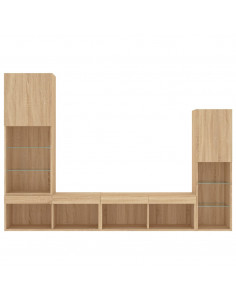 Mobili TV a Muro con LED 4pz Rovere Sonoma Legno Multistrato 2