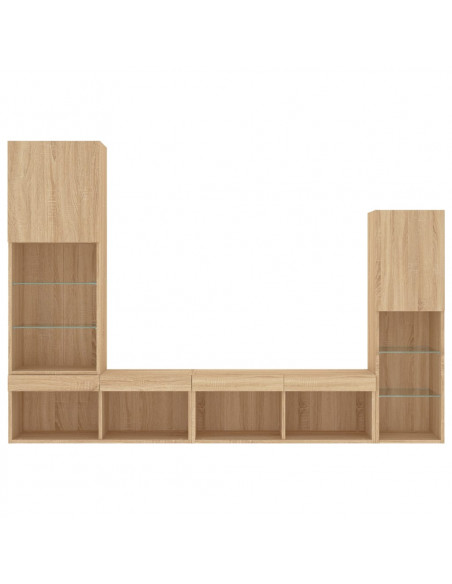 Mobili TV a Muro con LED 4pz Rovere Sonoma Legno Multistrato