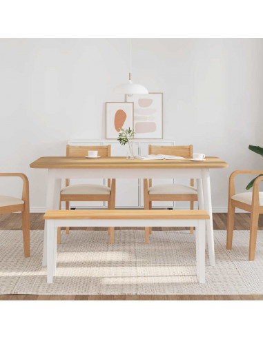 Panca 110 cm Bianco in Legno Massello di Hevea