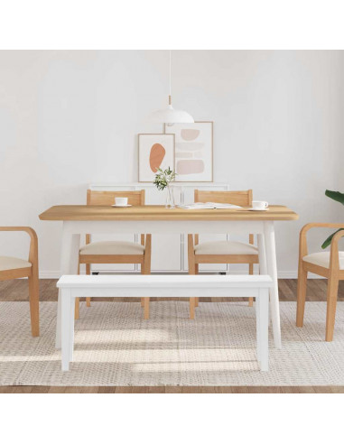 Panca 110 cm Bianco in Legno Massello di Hevea