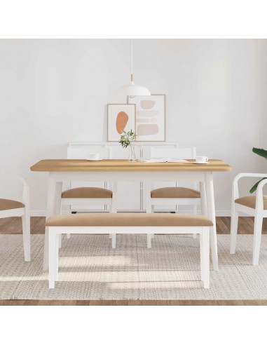 Panca 110 cm Bianco in Legno Massello di Hevea