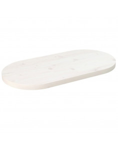 Piano Tavolo Bianco 60x30x2,5cm in Legno Massello di Pino Ovale 2