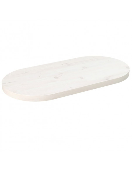 Piano Tavolo Bianco 60x30x2,5cm in Legno Massello di Pino Ovale