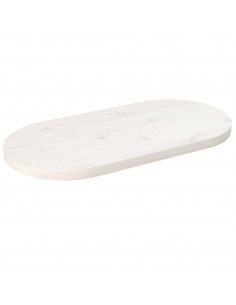 Piano Tavolo Bianco 70x35x2,5cm in Legno Massello di Pino Ovale 2
