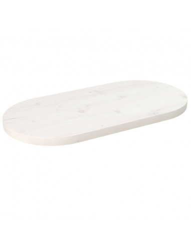 Piano Tavolo Bianco 70x35x2,5cm in Legno Massello di Pino Ovale