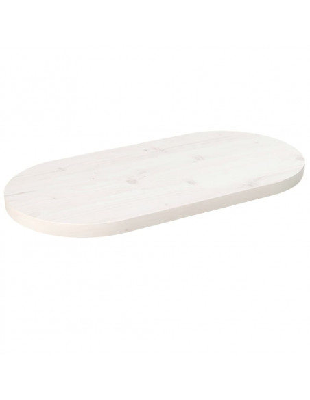 Piano Tavolo Bianco 70x35x2,5cm in Legno Massello di Pino Ovale