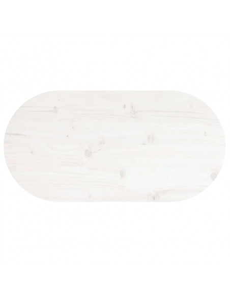 Piano Tavolo Bianco 70x35x2,5cm in Legno Massello di Pino Ovale