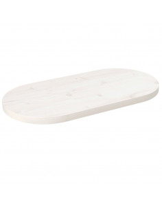 Piano Tavolo Bianco 80x40x2,5cm in Legno Massello di Pino Ovale 2