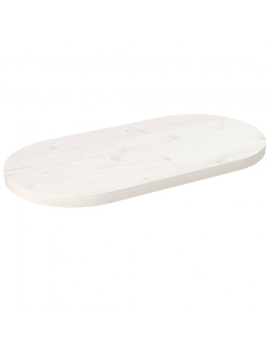 Piano Tavolo Bianco 80x40x2,5cm in Legno Massello di Pino Ovale