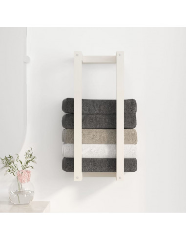 Portasciugamani Bianco 23x18x60 cm in Legno Massello di Pino