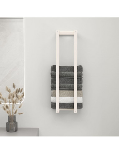 Portasciugamani Bianco 23x18x90 cm in Legno Massello di Pino