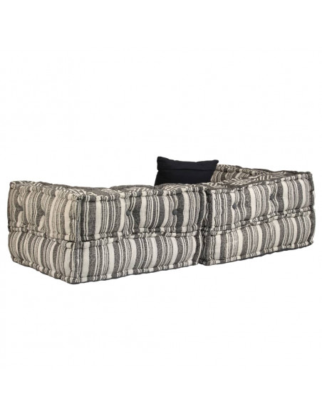 Pouf Modulare a 2 Posti in Tessuto Grigio a Strisce