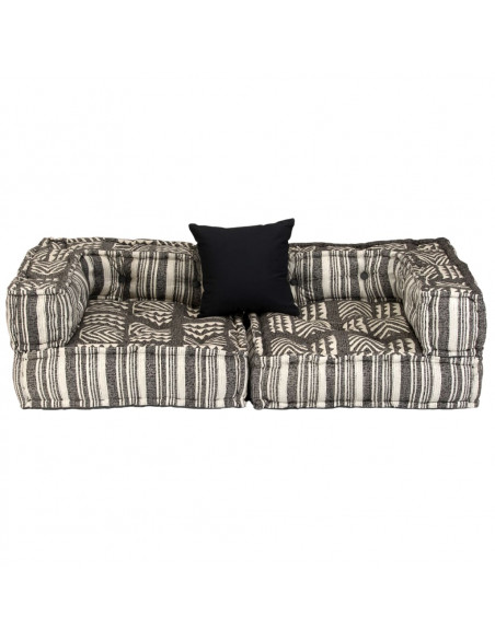 Pouf Modulare a 2 Posti in Tessuto Grigio a Strisce