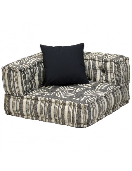Pouf Modulare a 2 Posti in Tessuto Grigio a Strisce