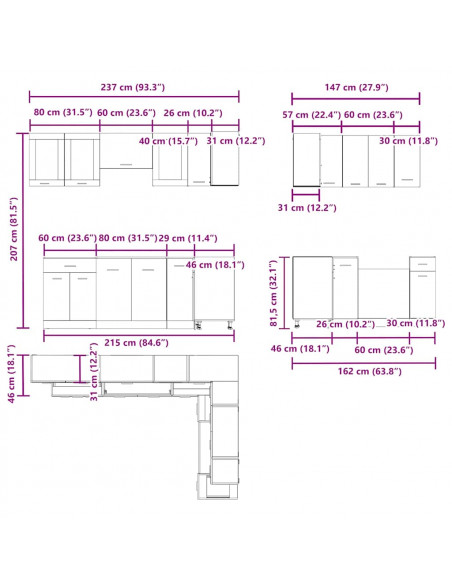 Set di Mobili da Cucina 11 pz Legno Antico in Truciolato