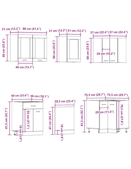 Set di Mobili da Cucina 11 pz Legno Antico in Truciolato