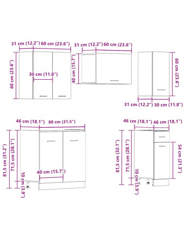 Set di Mobili da Cucina 11 pz Rovere Artigianale Truciolato