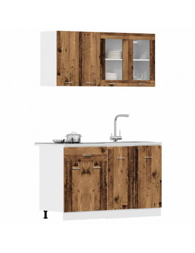 Set di Mobili da Cucina 4 pz Legno Antico in Truciolato