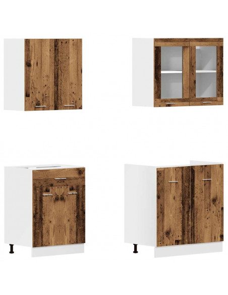 Set di Mobili da Cucina 4 pz Legno Antico in Truciolato