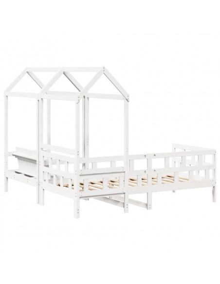 Set Dormeuse con Tetto Bianco 80x200 cm Legno Massello di Pino